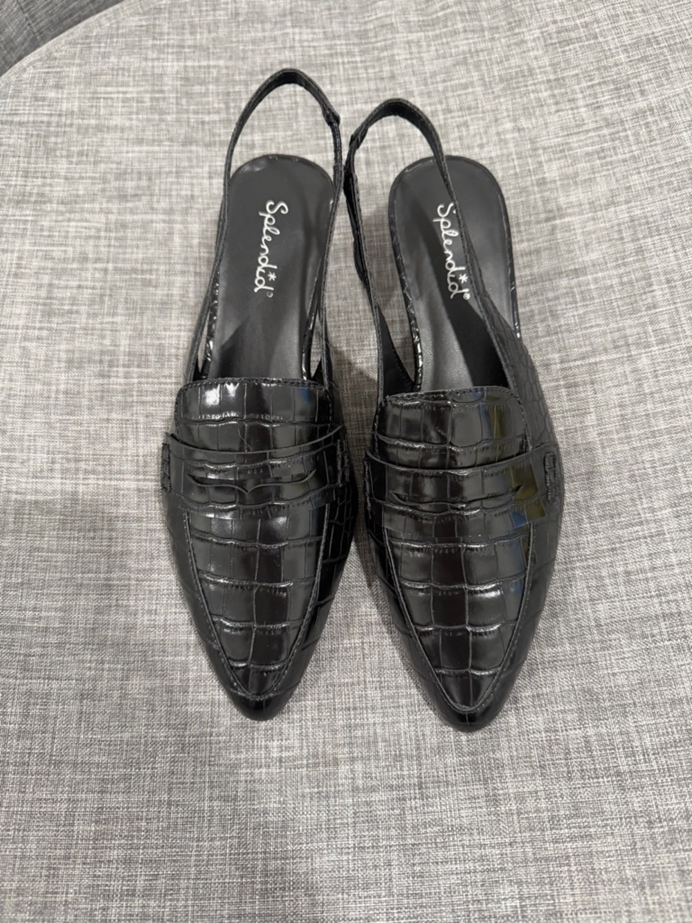 Splendid Black Croc-Embossed Pointed Slingback Loafers